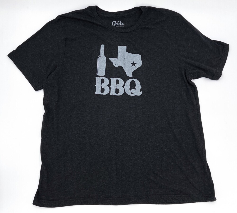 Gusto T Shirt Adult Dark Heather Short Sleeve I Love Texas BBQ Graphic Tee